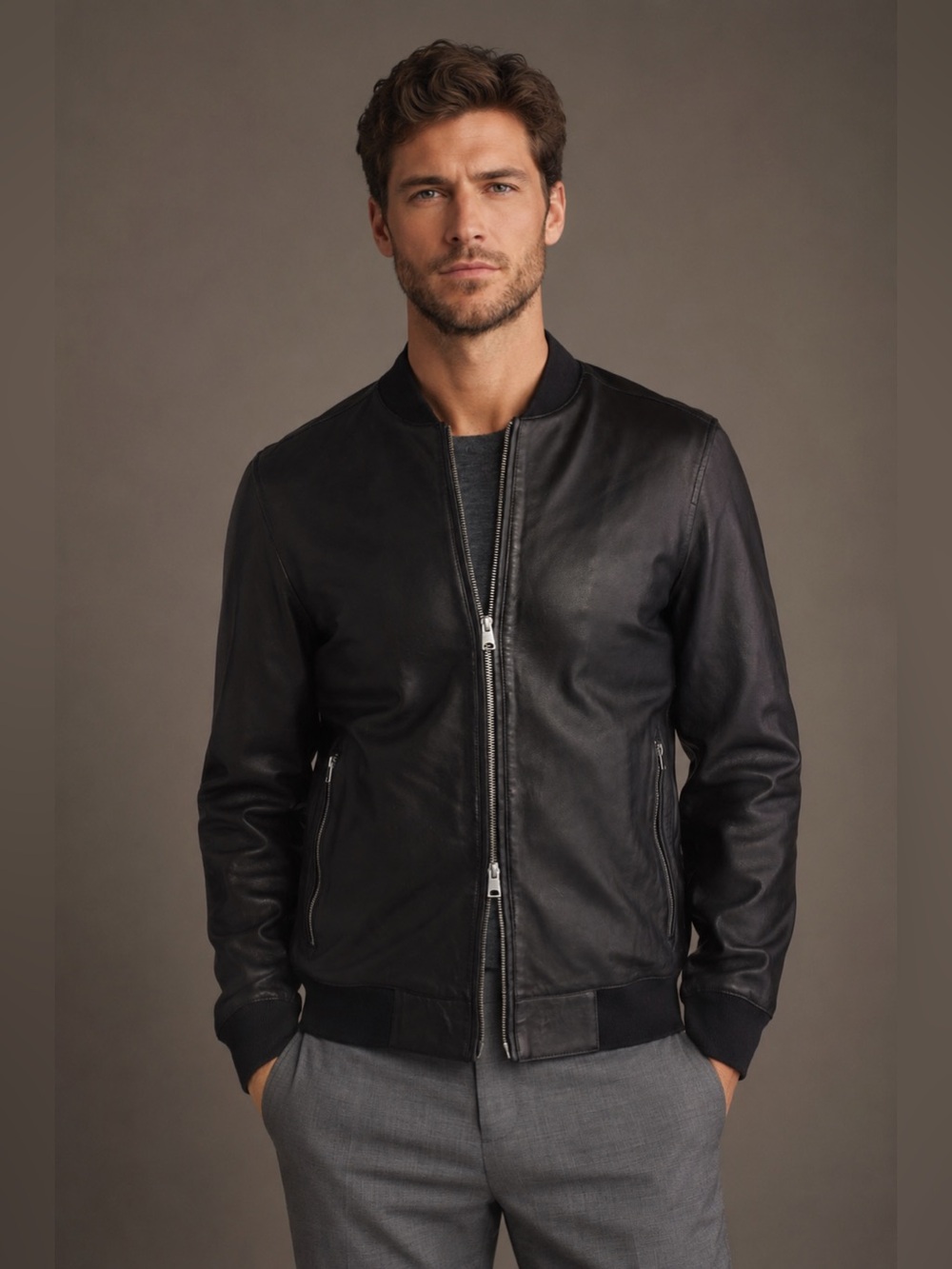 NWOT All Saints Niko Leather Bomber Jacket